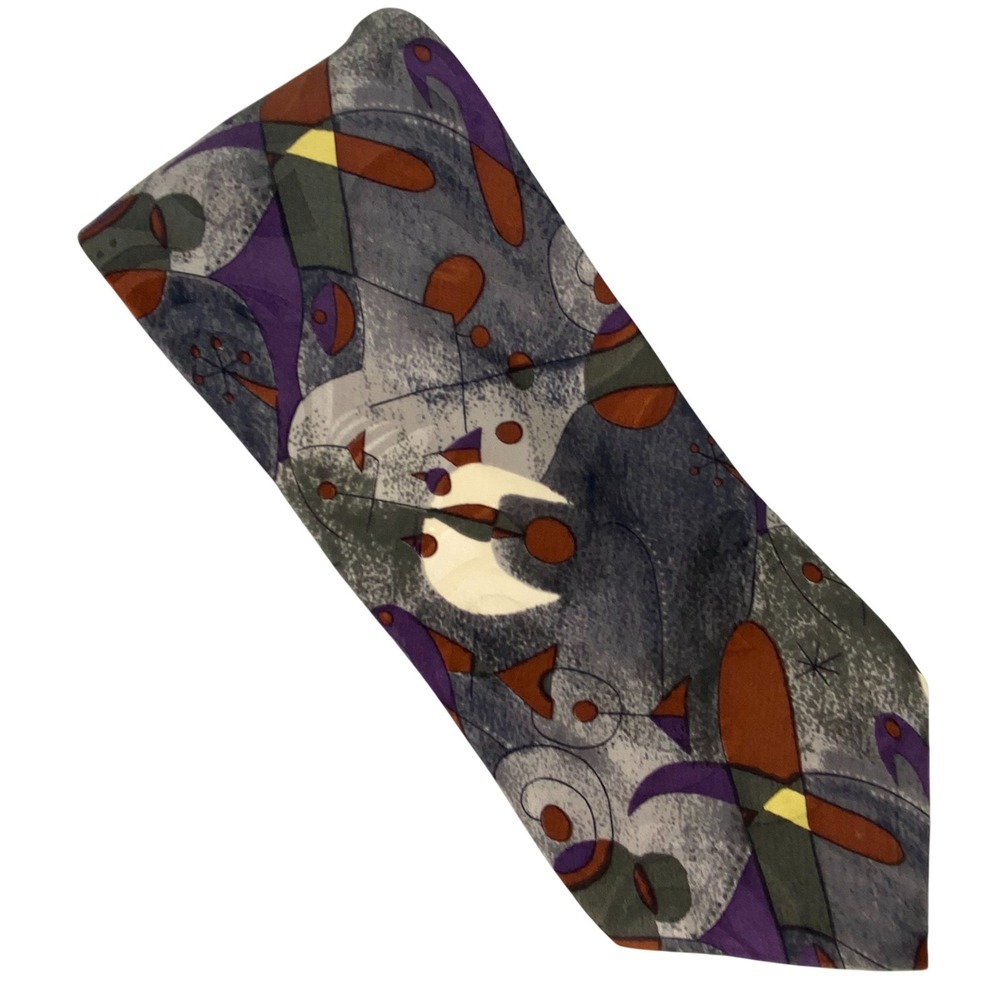 Unbranded Necktie Mens Grey Purple Abstract Artsy Silk Geometric Indie‎ VTG 56x4